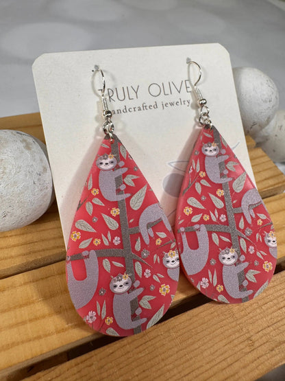 Truly Olive Adorable Pink Acrylic Sloth Earrings - Earrings Dangle Earrings
