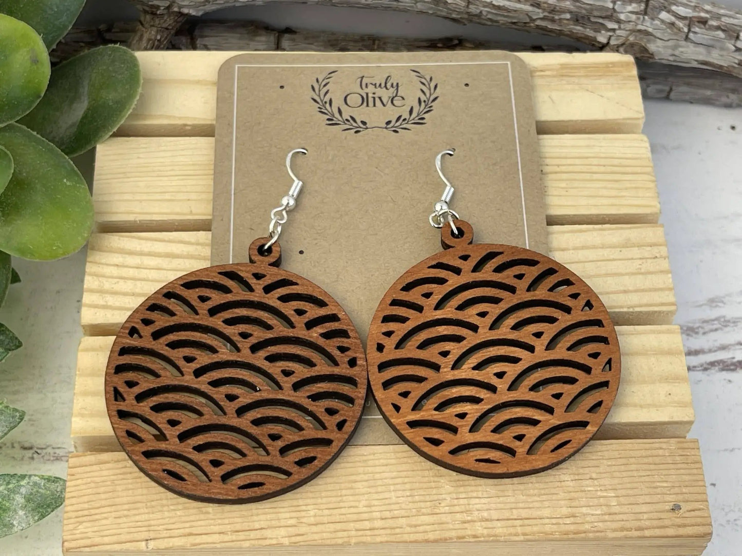 Truly Olive Discover the Elegance of Japanese Wood Hoop Earrings - Earrings Dangle Earrings