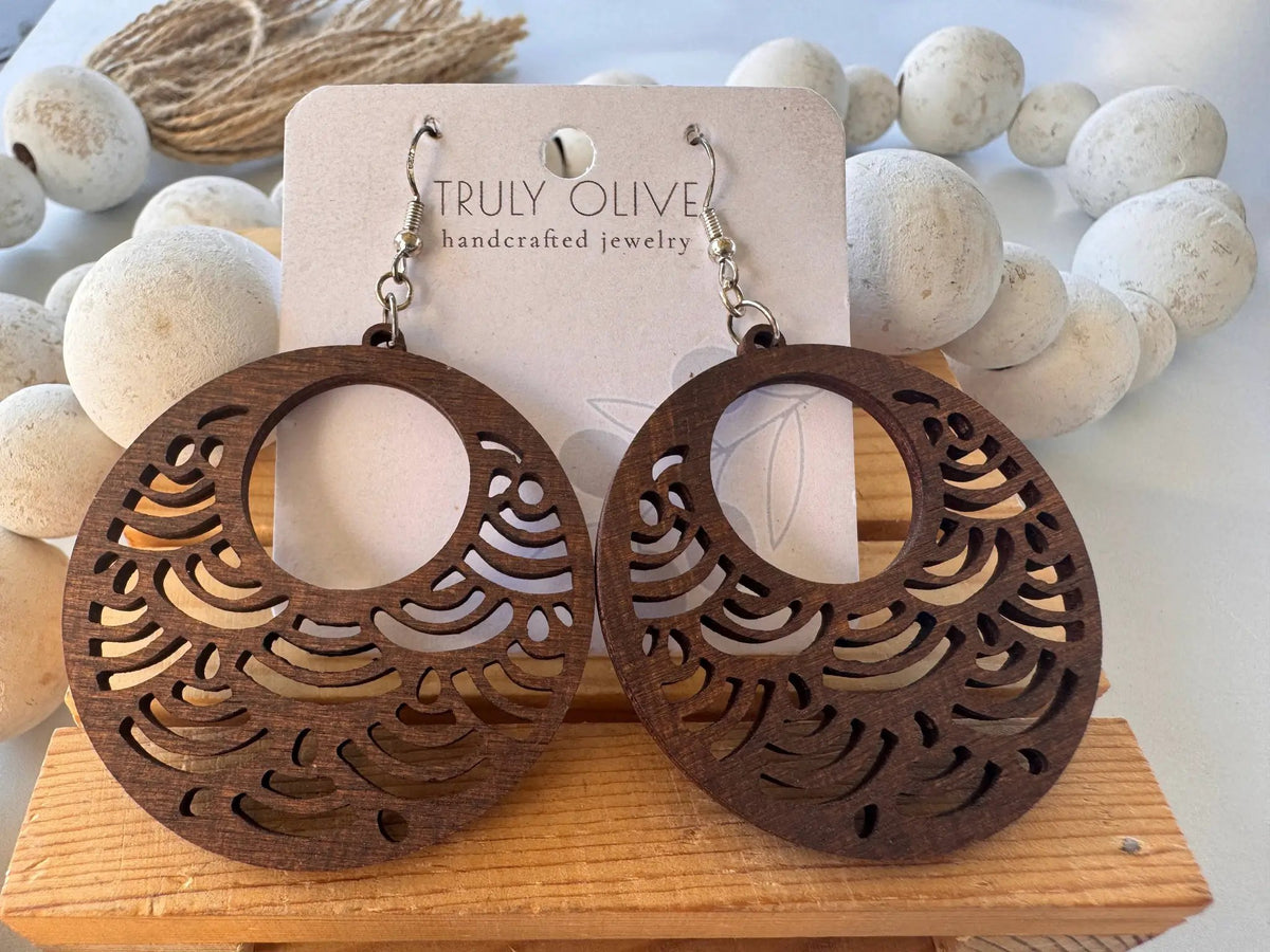 Truly Olive Japanese Style With Circle Shape Wood Earrings - Earrings Dangle Earrings