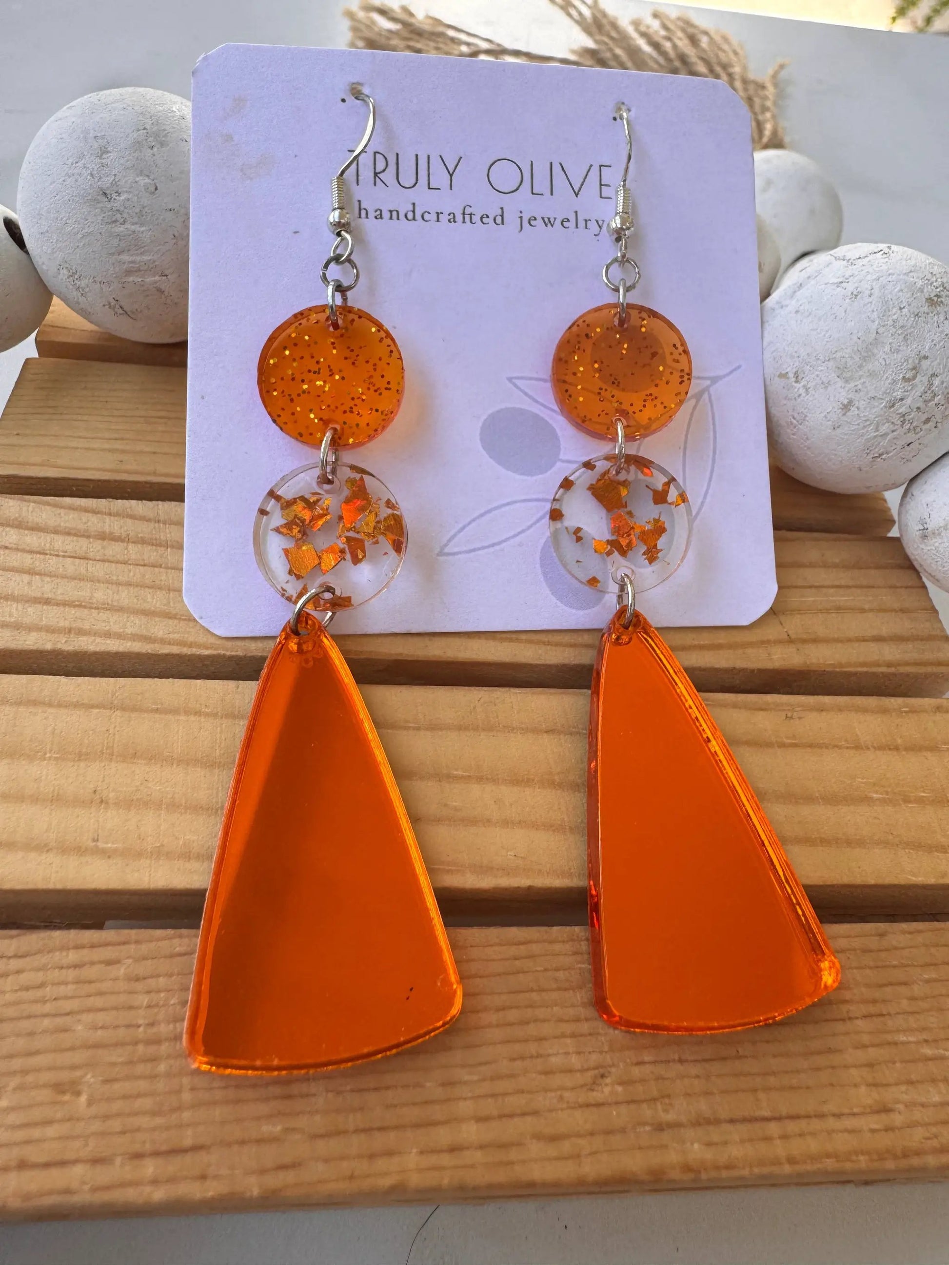 Truly Olive Orange Acrylic Confetti Drop Earrings - Earrings Dangle Earrings