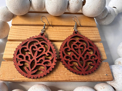 Truly Olive Intricate Wood Earrings - Earrings Dangle Earrings