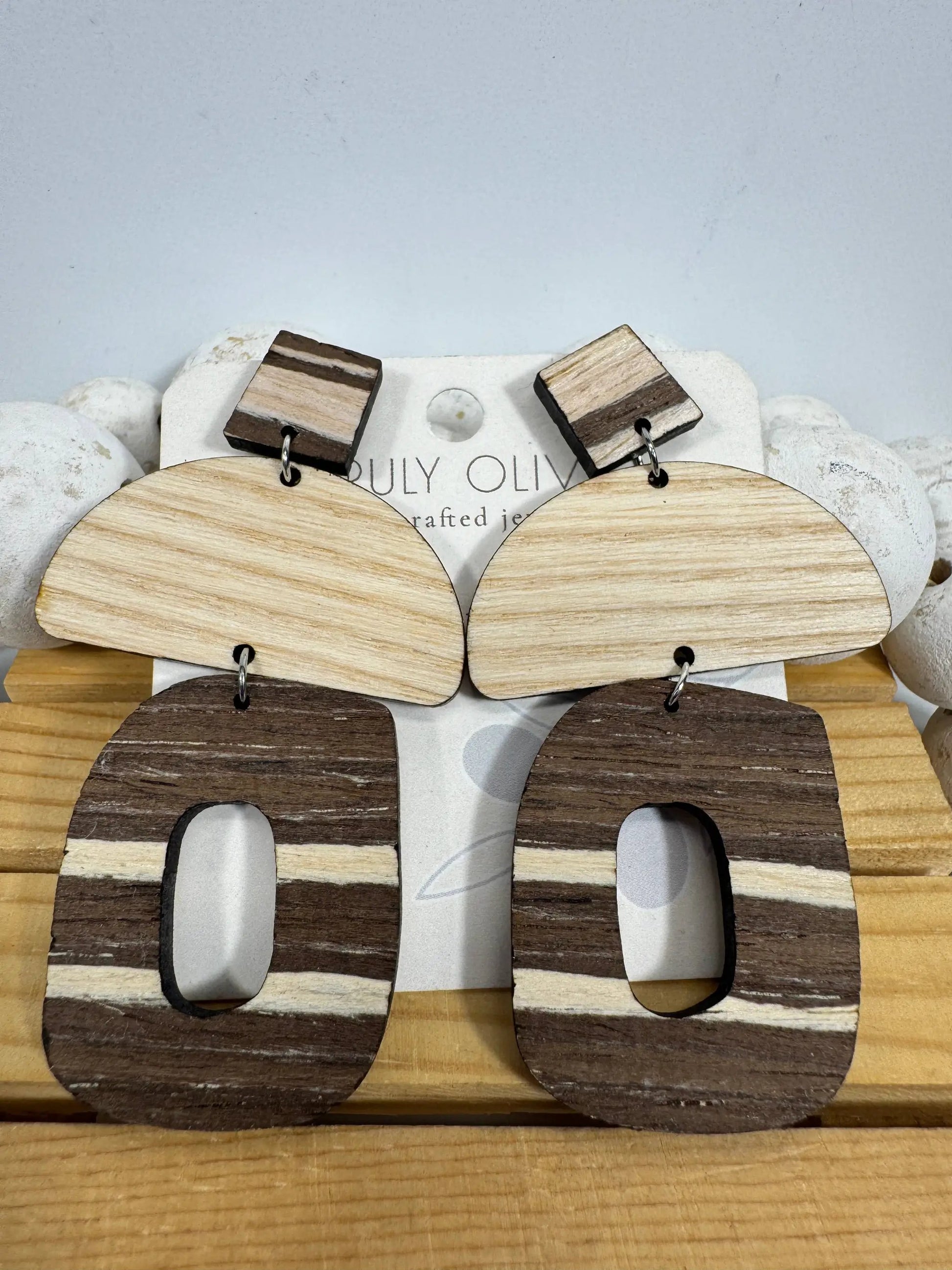 Truly Olive Cafe Mocha Chai Wooden Earrings - Earrings Dangle Earrings