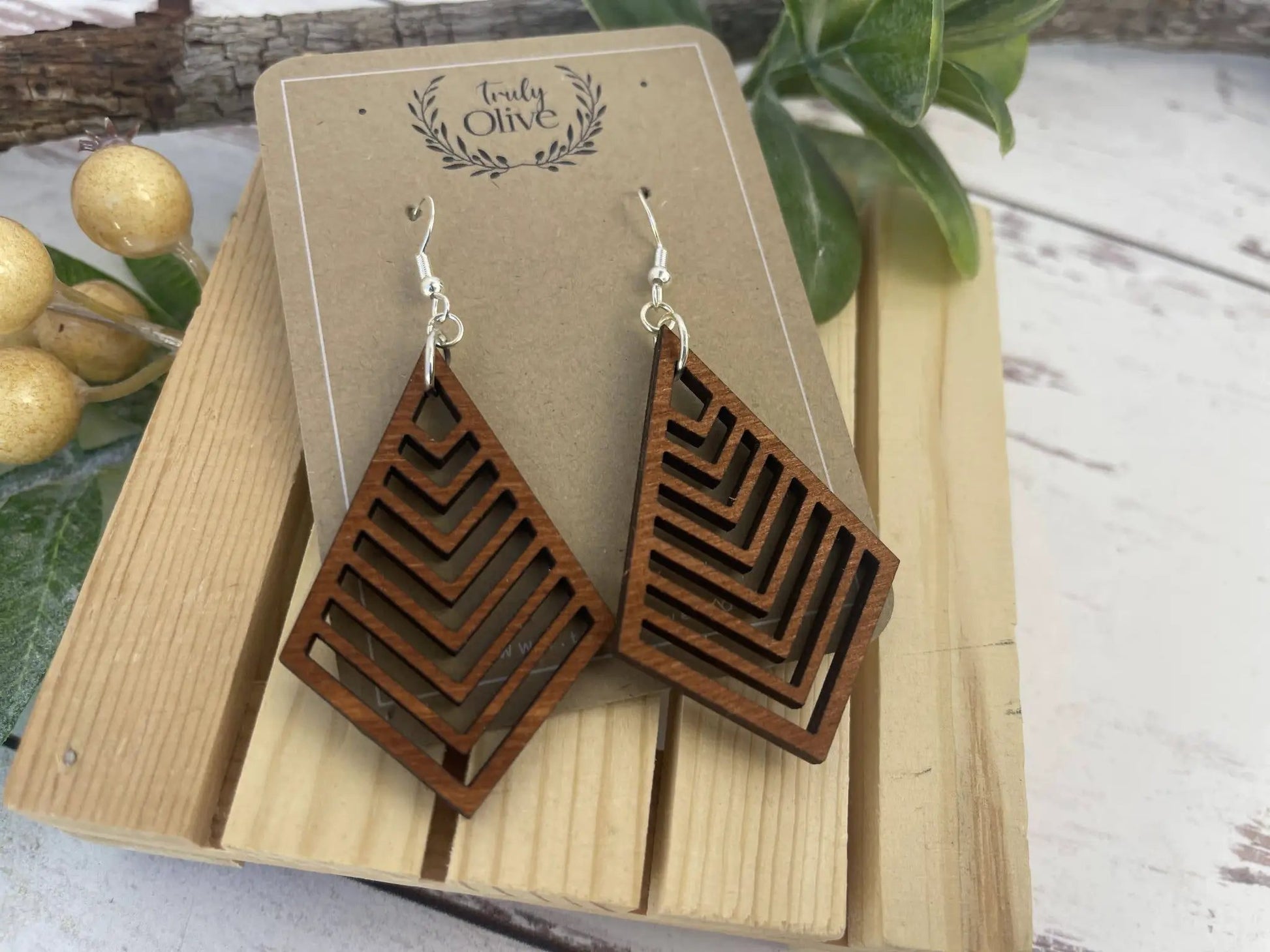 Truly Olive Triangle Wood Earrings Exquisite Unique Accessories - Earrings Dangle Earrings