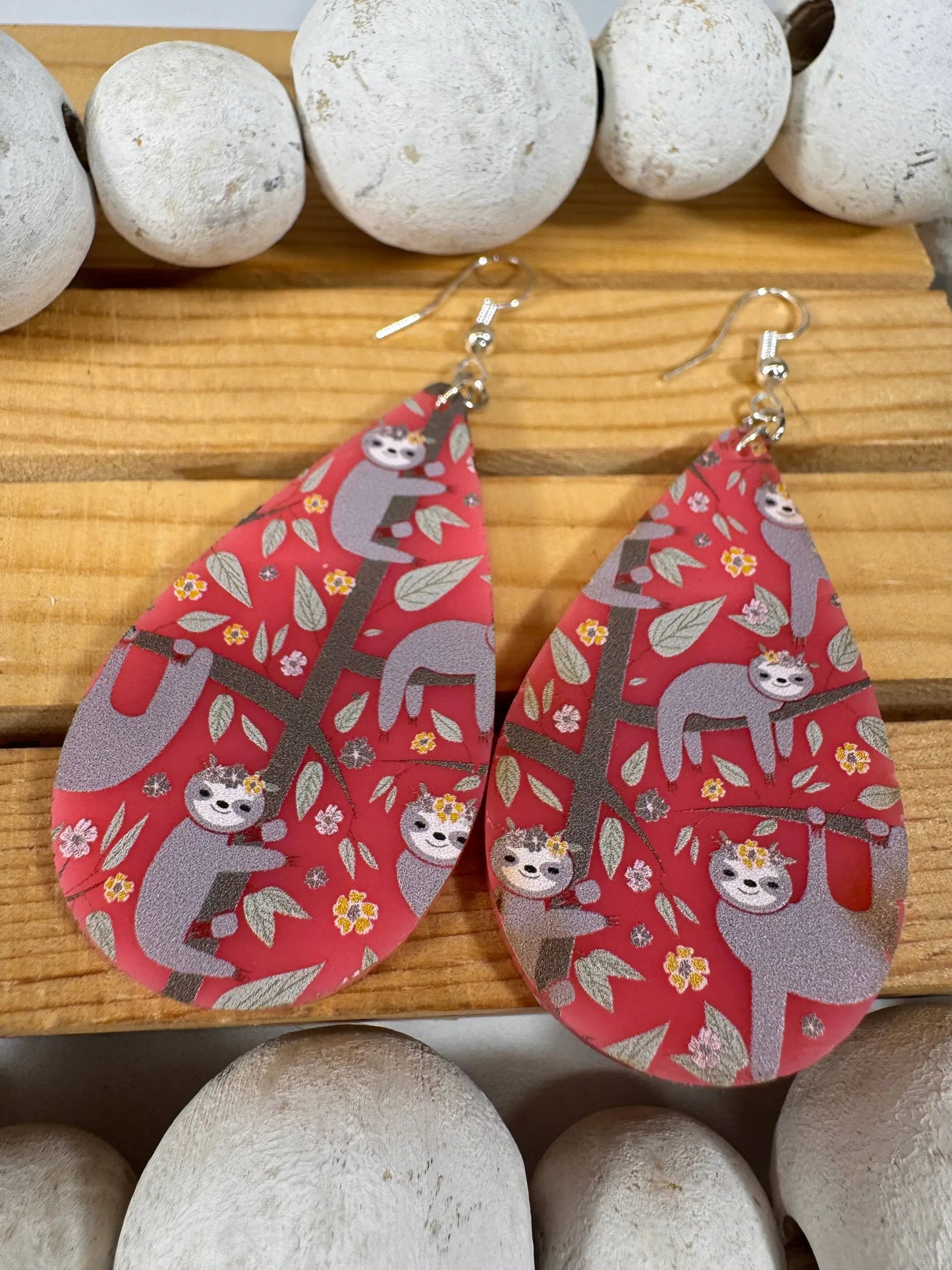 Truly Olive Adorable Pink Acrylic Sloth Earrings - Earrings Dangle Earrings