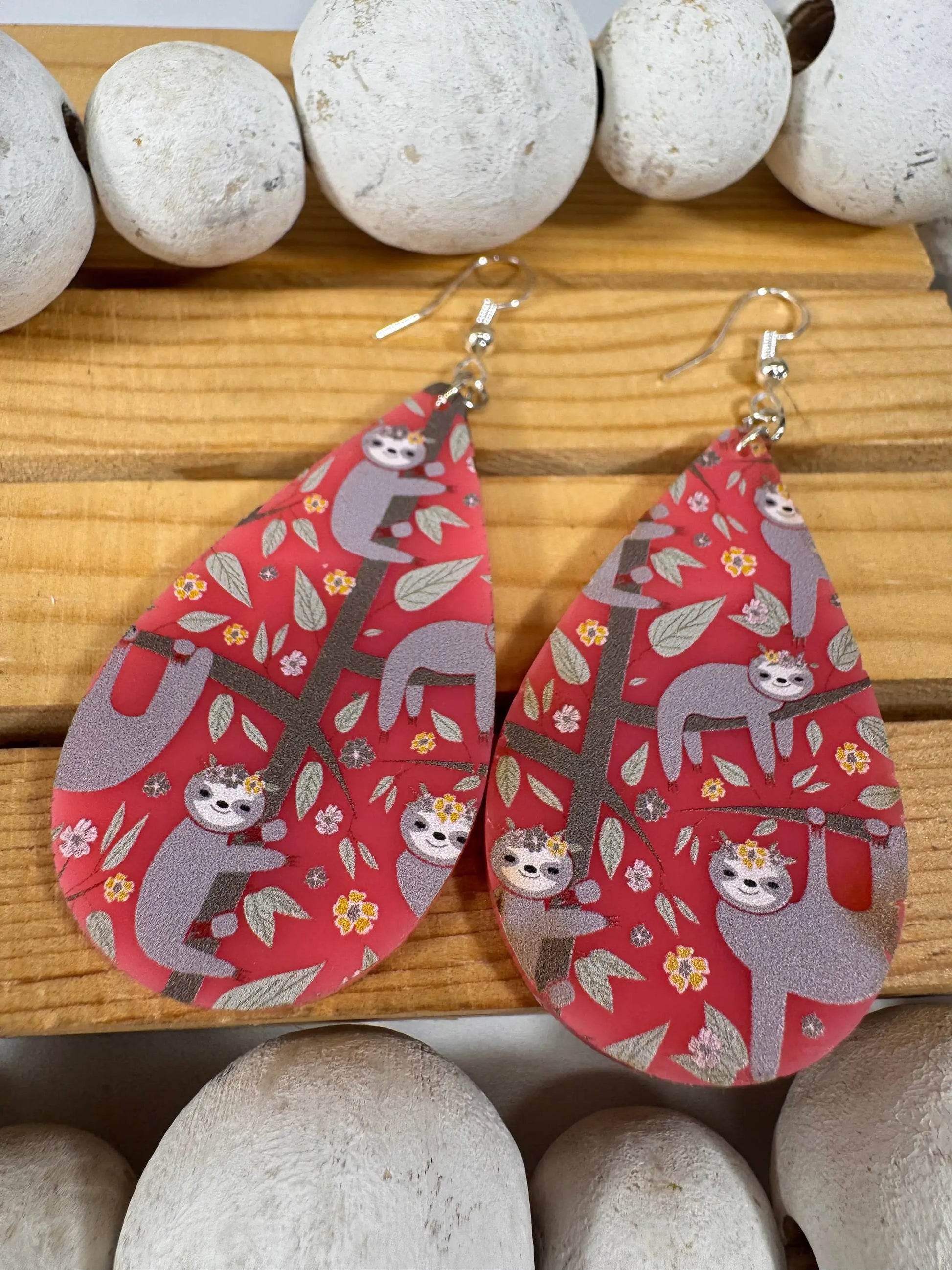 Truly Olive Adorable Pink Acrylic Sloth Earrings - Earrings Dangle Earrings