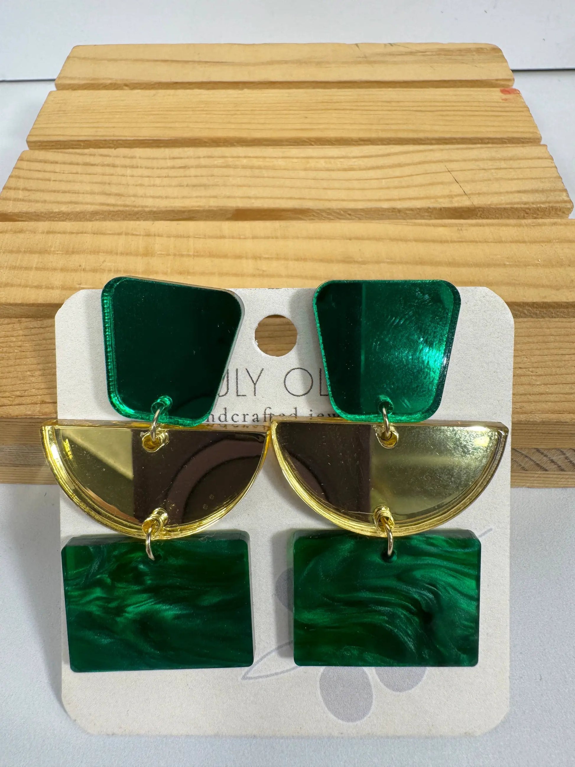 Truly Olive Green and Gold Dazzling Holiday Dangles - Earrings Dangle Earrings