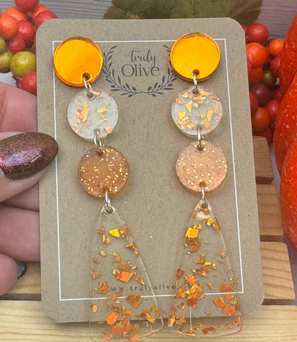 Truly Olive Orange Confetti and Orange Glitter Acrylic Dangle Earrings - Earrings Dangle Earrings