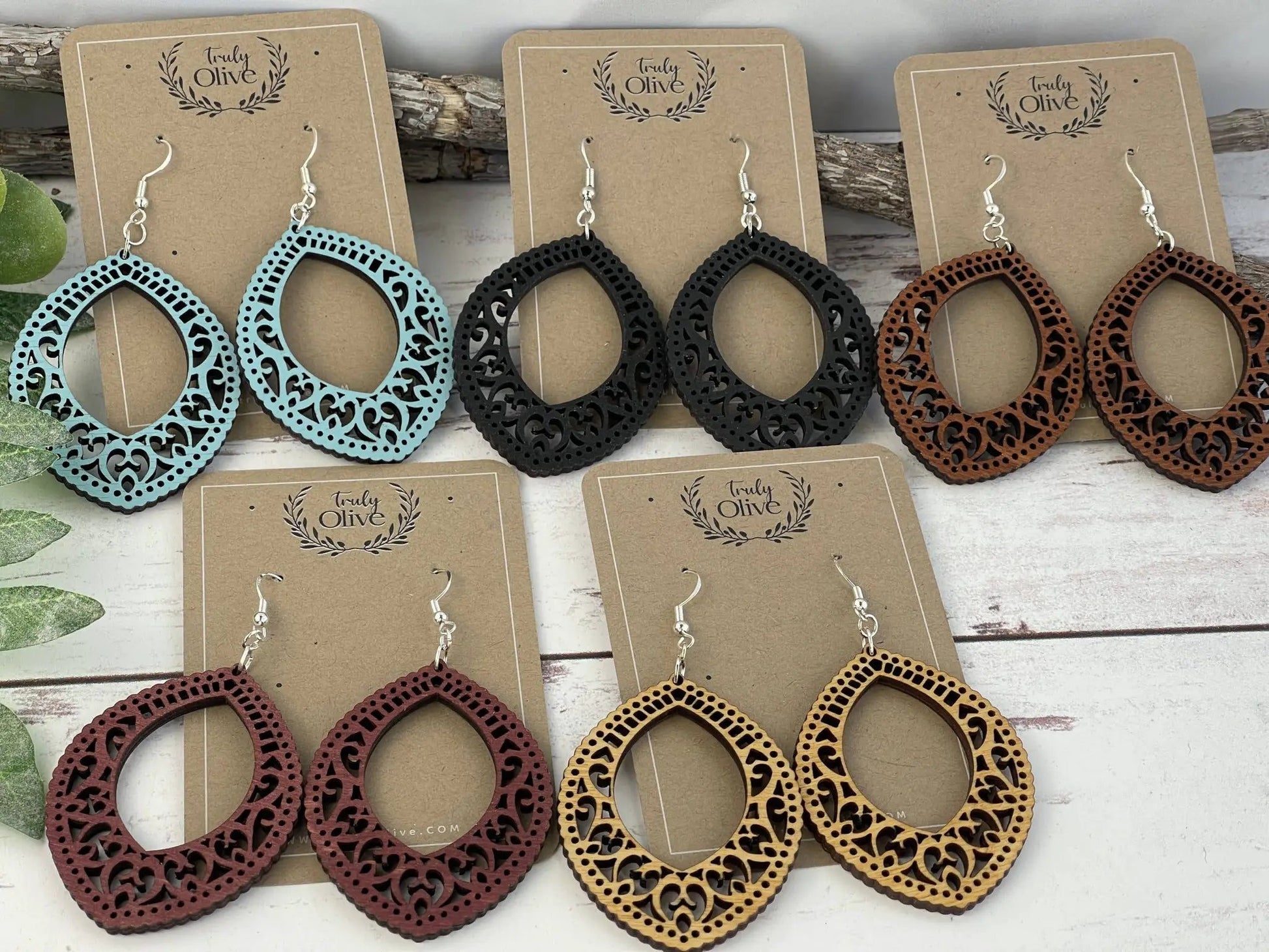 Truly Olive Stunning Wood Mandala Earrings in Unique Oval Shape - Earrings Dangle Earrings