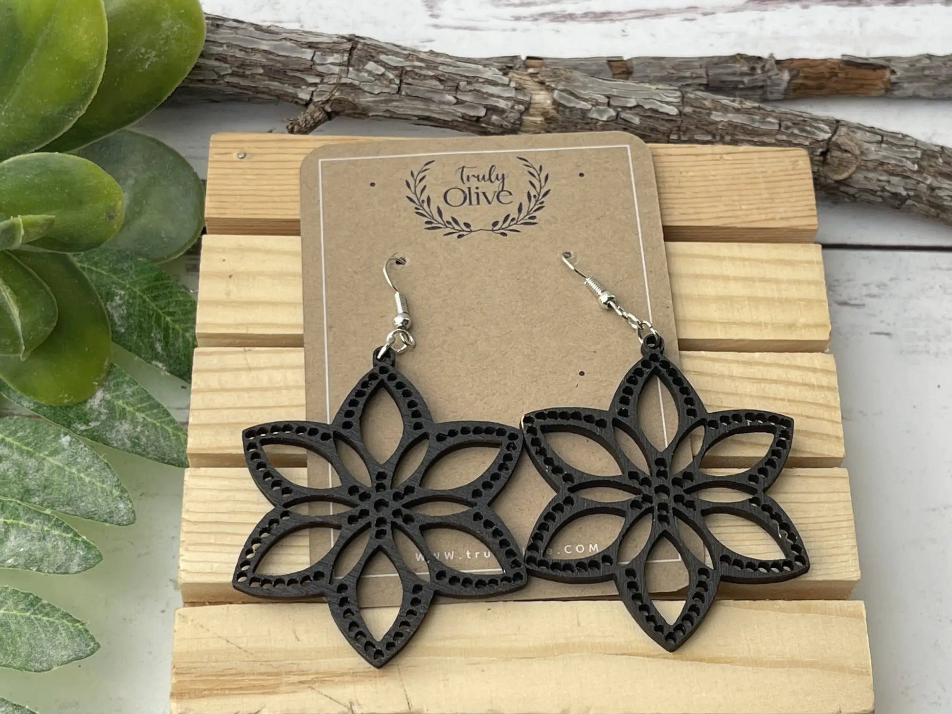 Truly Olive Introducing Lightweight Wood Earrings in a Large Star Shape - Earrings Dangle Earrings