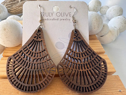 Truly Olive Elegant Shapely Wood Earrings - Earrings Dangle Earrings