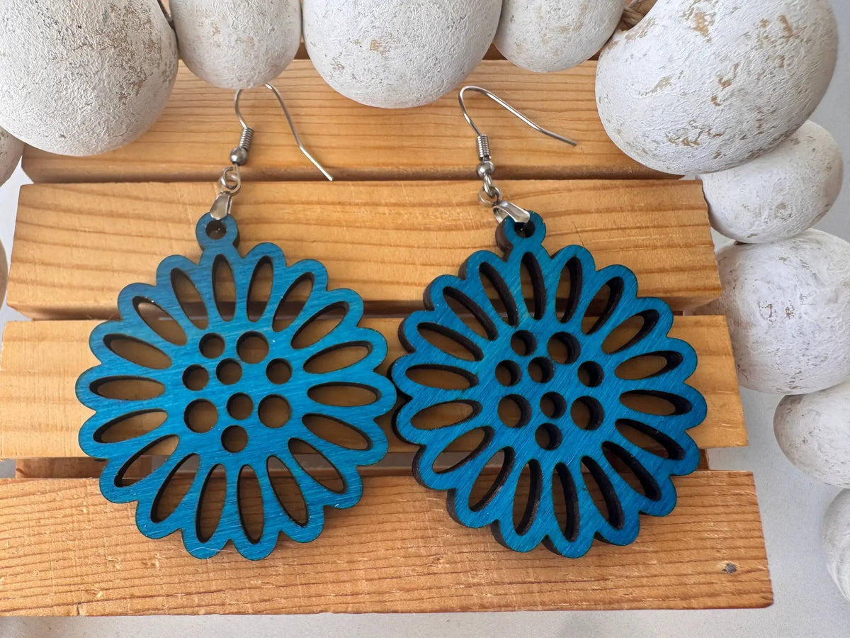 Truly Olive Flower Shape Wooden Lightweight Earrings - Earrings Dangle Earrings