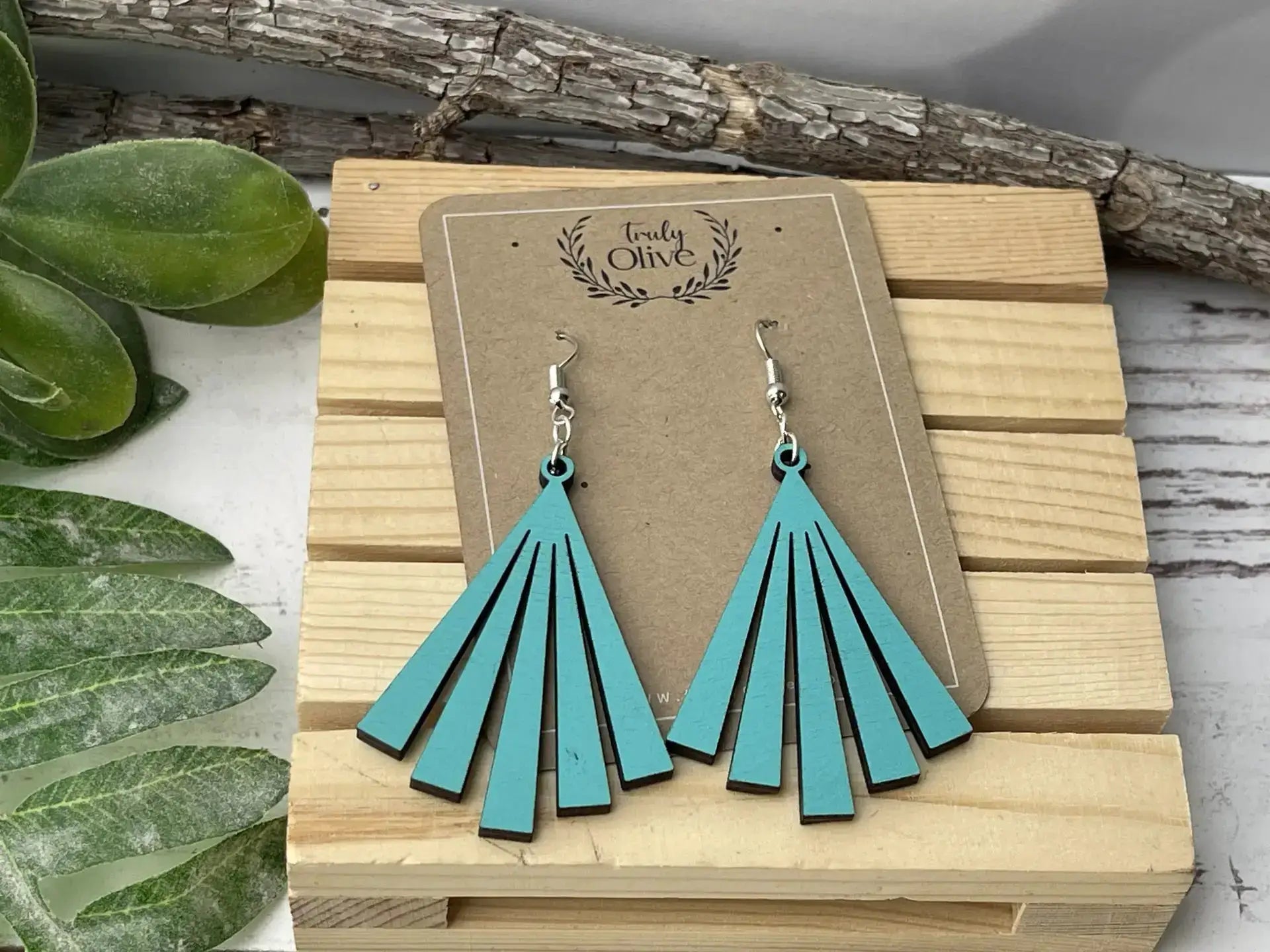 Truly Olive Wood Statement Earrings - Earrings Dangle Earrings