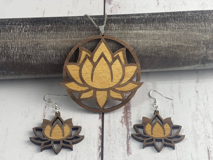 Truly Olive Exquisite Lotus Flower Necklace and Earrings Set - Jewelry Sets Jewelry Set