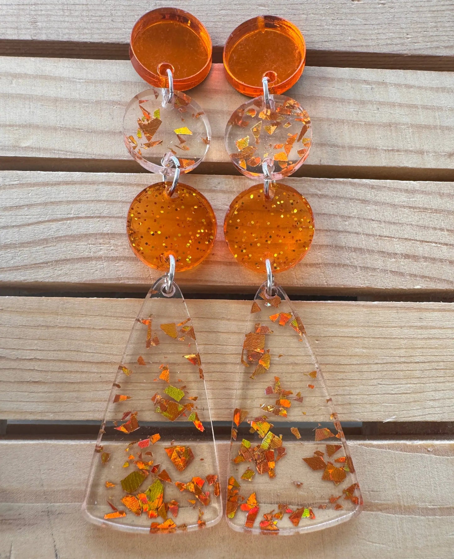 Truly Olive Orange Confetti and Orange Glitter Acrylic Dangle Earrings - Earrings Dangle Earrings