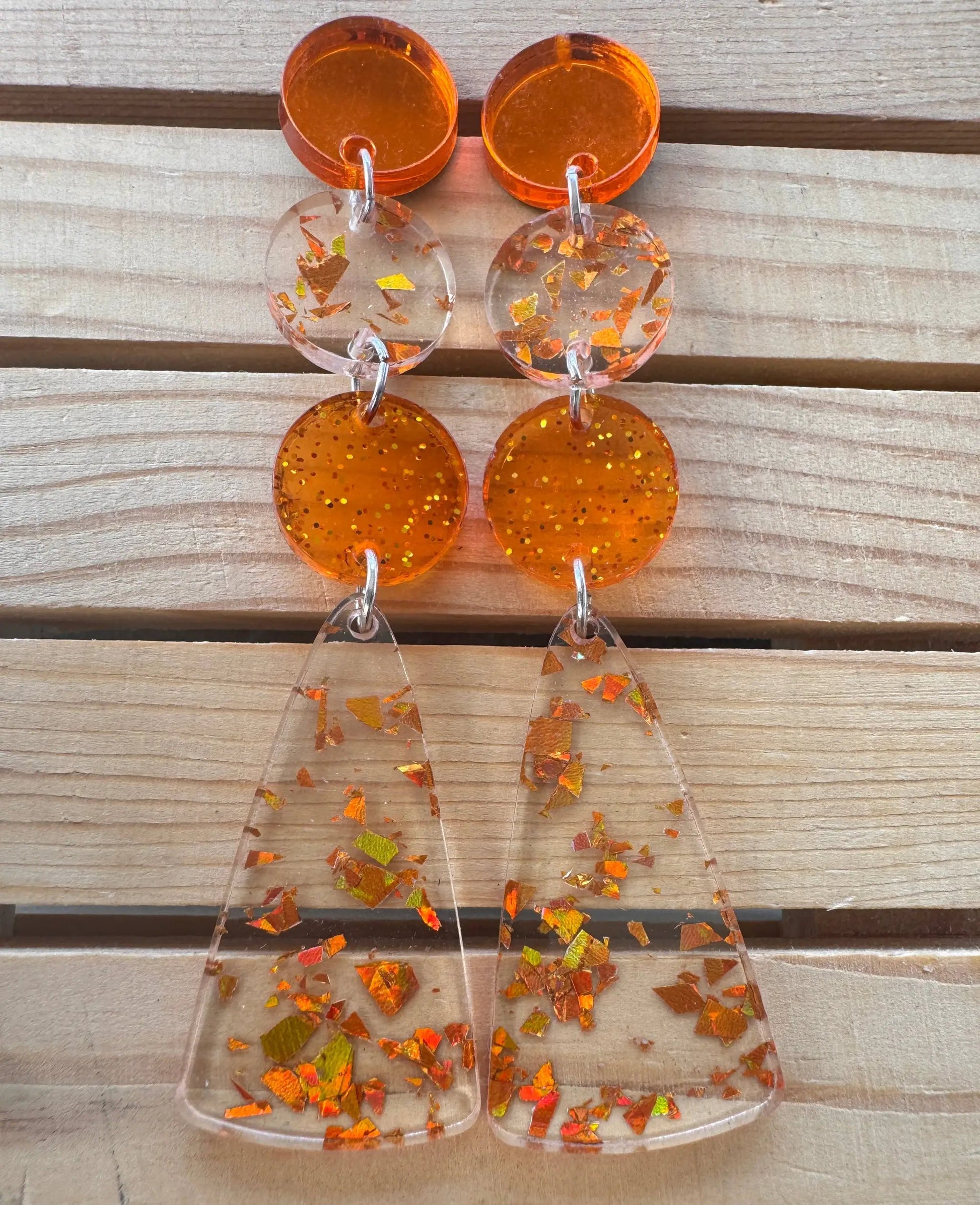 Truly Olive Orange Confetti and Orange Glitter Acrylic Dangle Earrings - Earrings Dangle Earrings