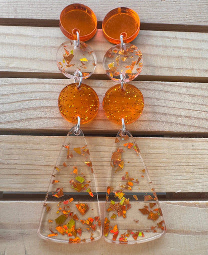 Truly Olive Orange Confetti and Orange Glitter Acrylic Dangle Earrings - Earrings Dangle Earrings