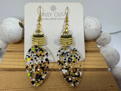 Truly Olive Cute Gold Black and White Christmas Lightbulb Earrings - Earrings Dangle Earrings
