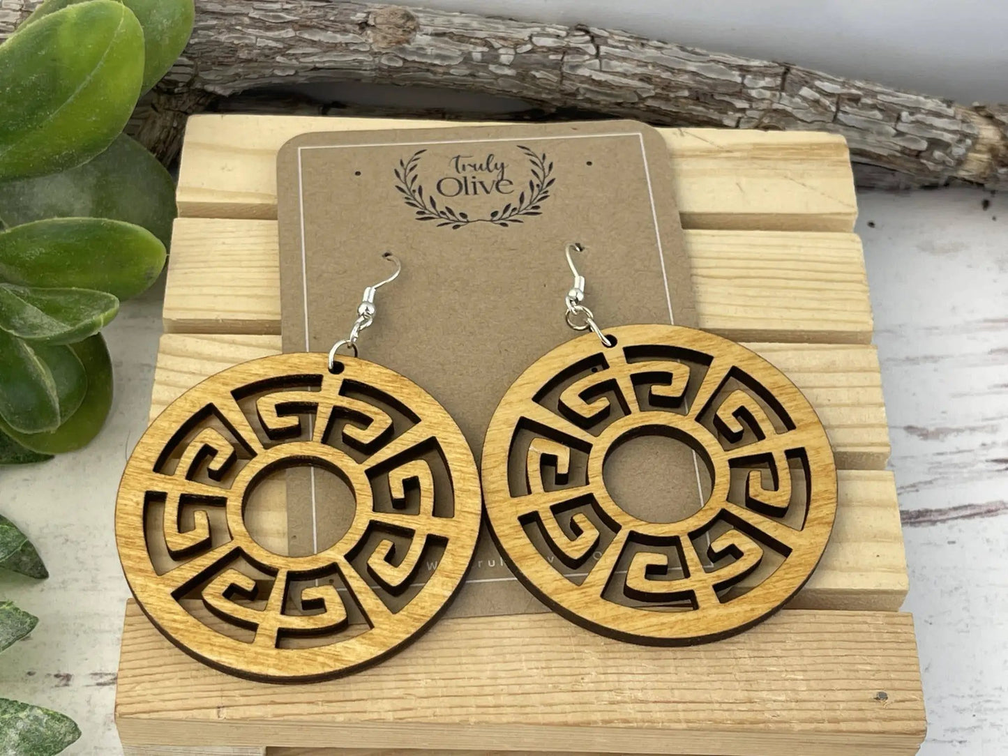 Truly Olive Discover the Exquisite Aura of Ornate Wood Mandala Earrings - Earrings Dangle Earrings