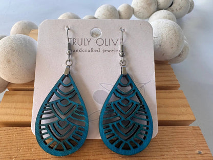 Truly Olive Geometric Small Wooden Earrings - Earrings Dangle Earrings