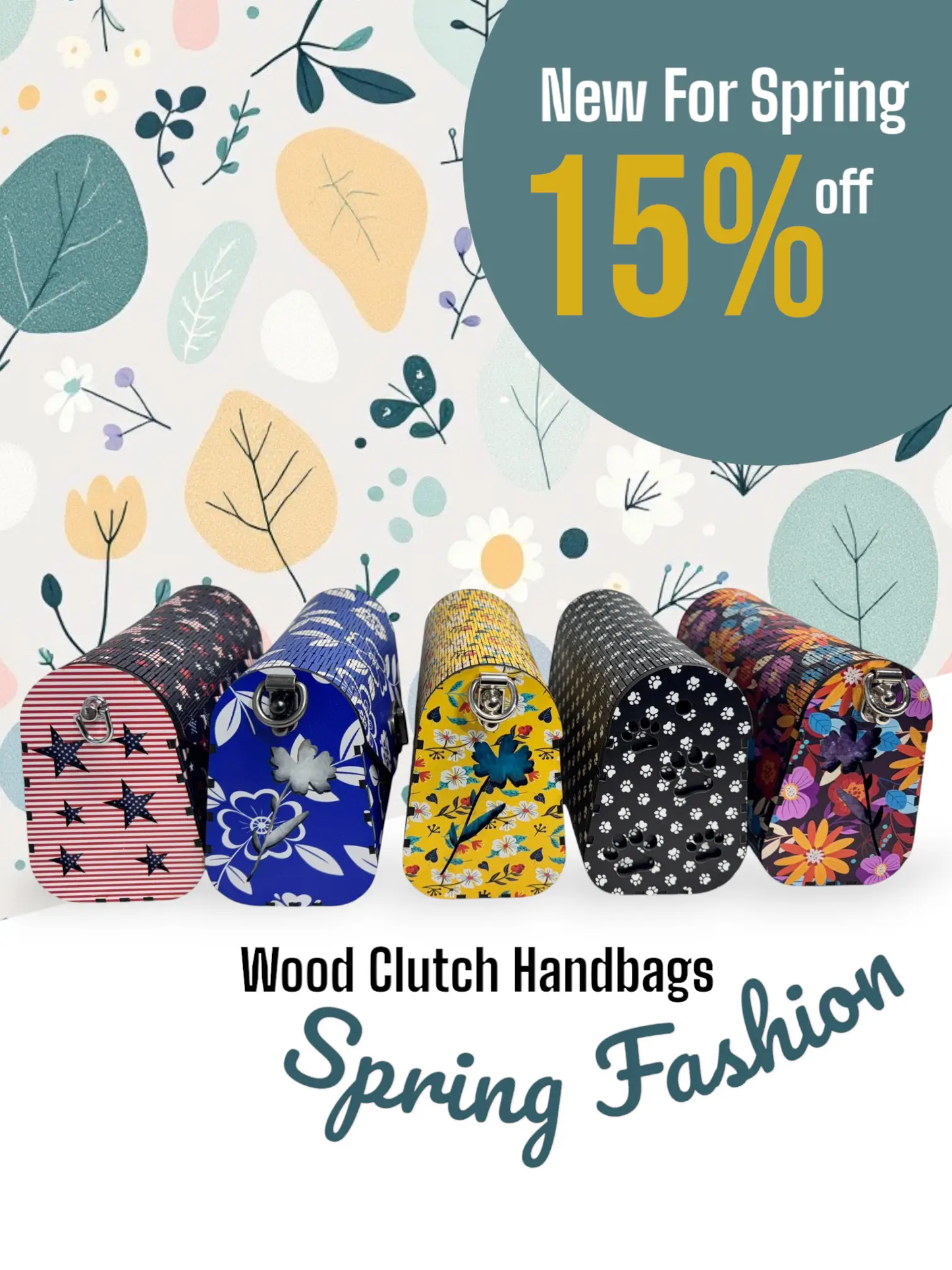 Truly Olive Bright Bloom Wood Clutch Yellow Floral Elegance - Clutch Bags Clutch Bag - Women's