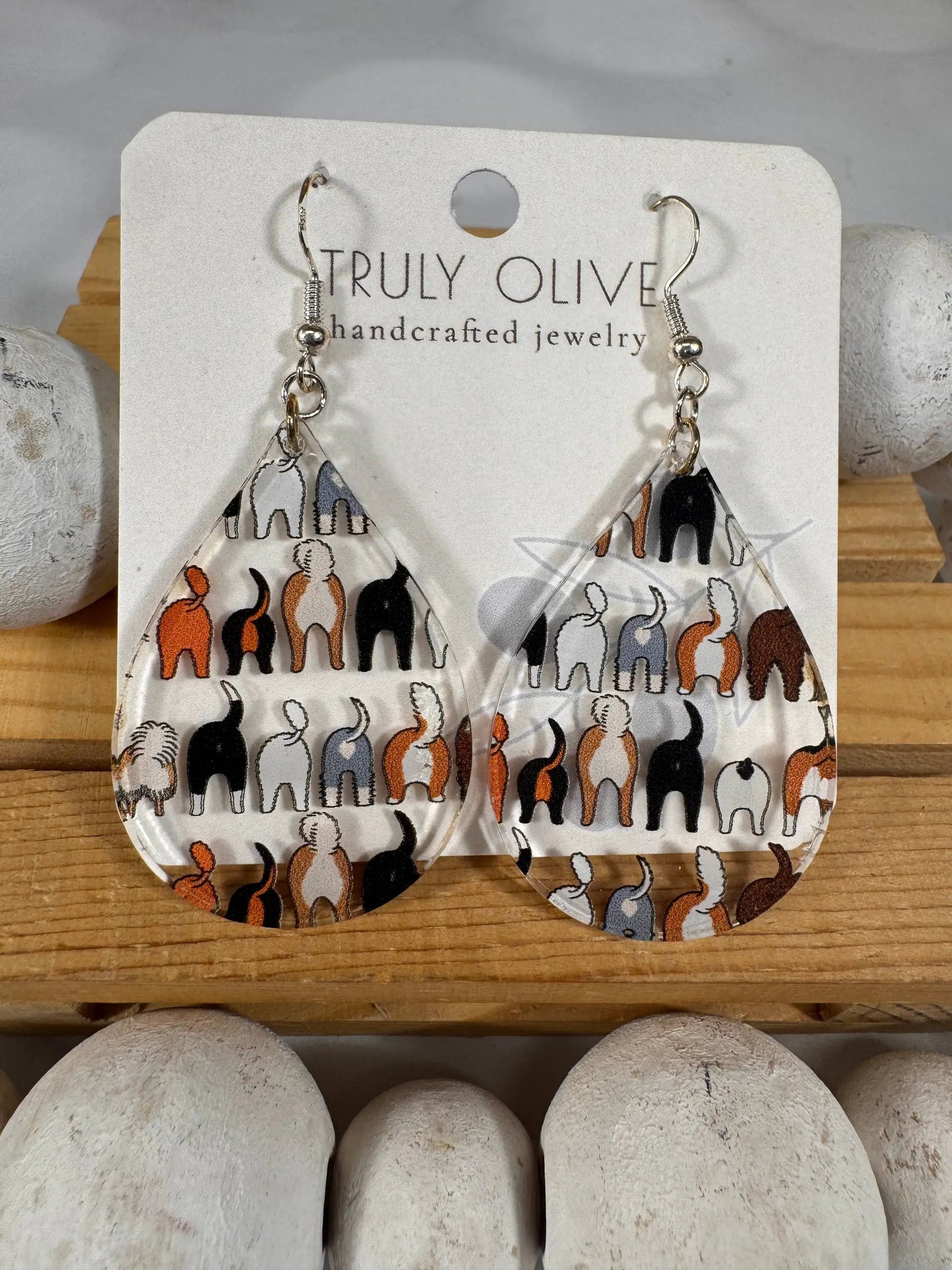 Truly Olive Adorable Acrylic Puppy Dog Butt Earrings - Earrings Dangle Earrings