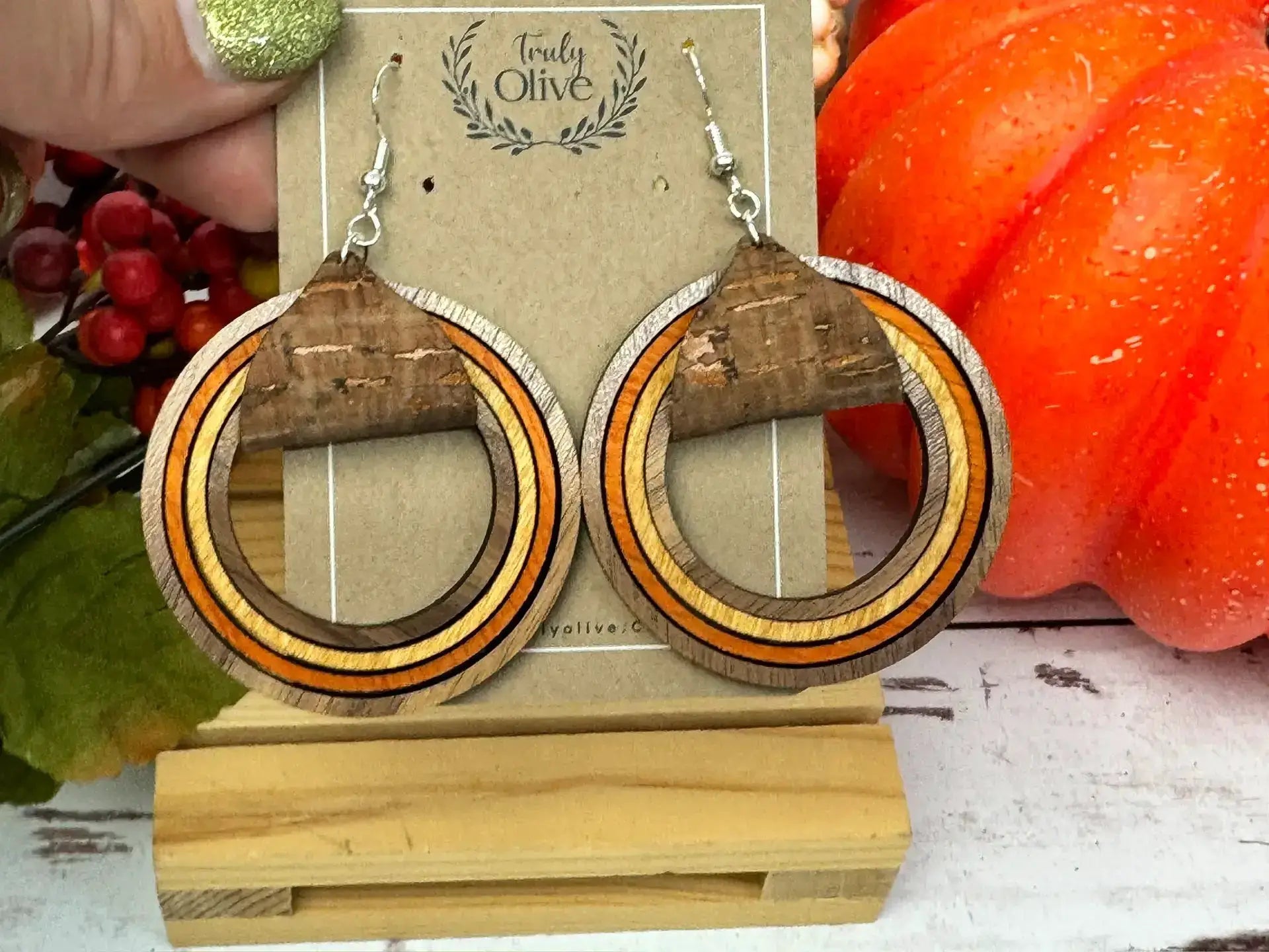 Truly Olive Wooden Nested Hoop Earrings - Earrings Dangle Earrings