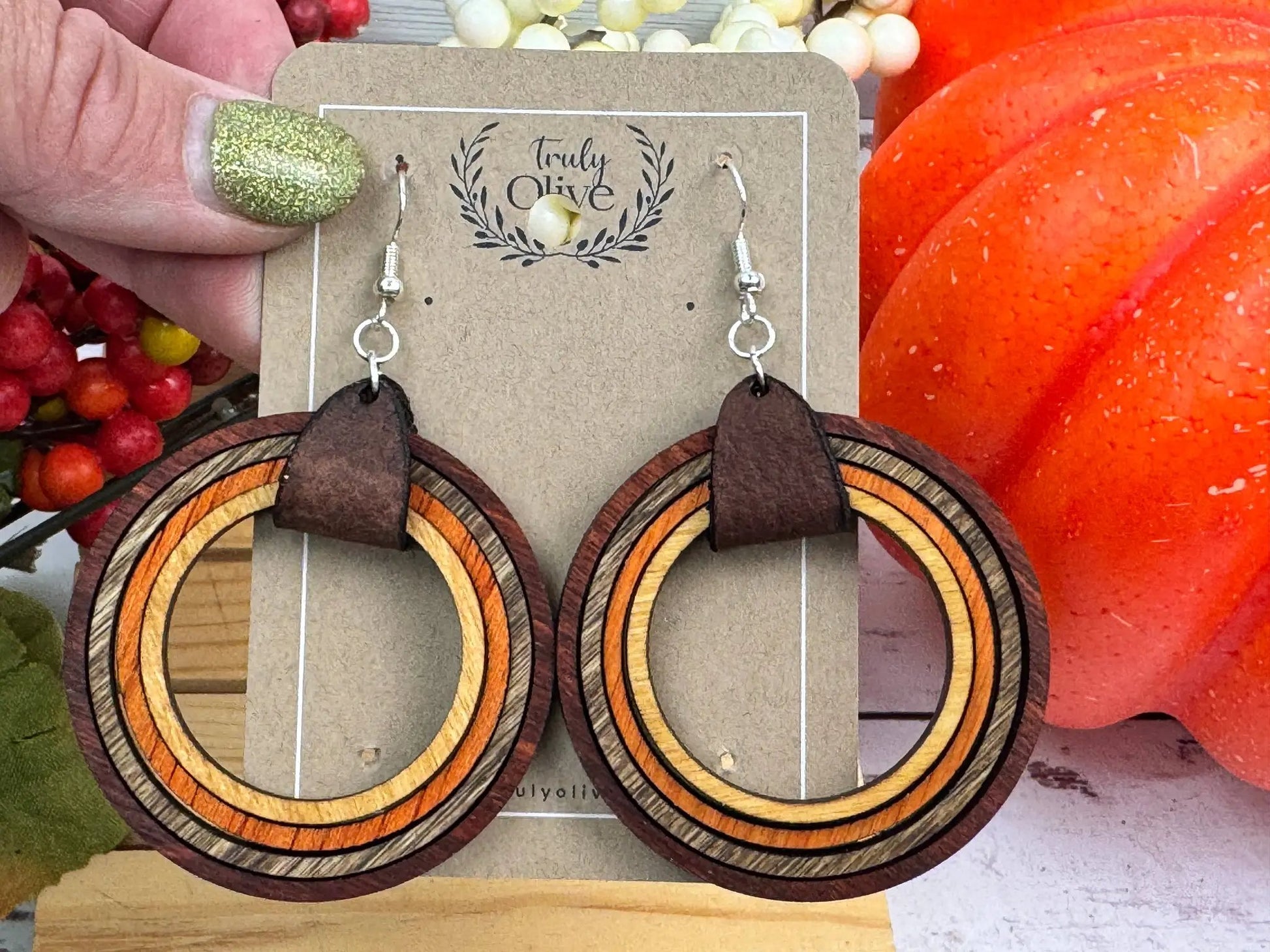 Truly Olive Nested Wood Hoop Earrings - Earrings Dangle Earrings