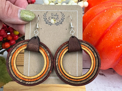 Truly Olive Nested Wood Hoop Earrings - Earrings Dangle Earrings