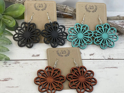 Truly Olive Wooden Boho Statement Earrings - Earrings Dangle Earrings
