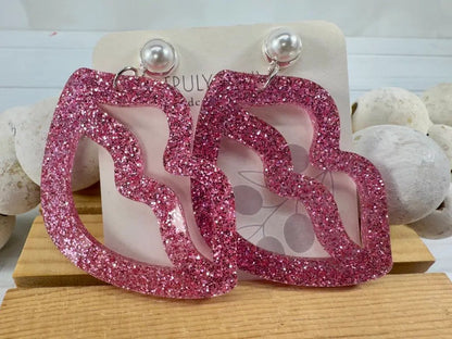 Trulyolive Hot Pink and Light Pink Lip and Heart Earrings - Earrings Dangle Earrings