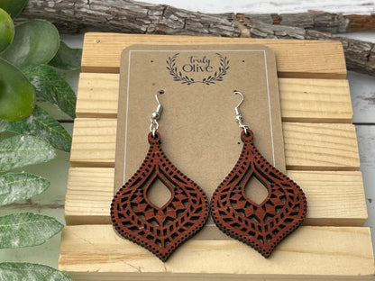 Truly Olive Hourglass Shape Wooden Boho Earrings - Earrings Dangle Earrings
