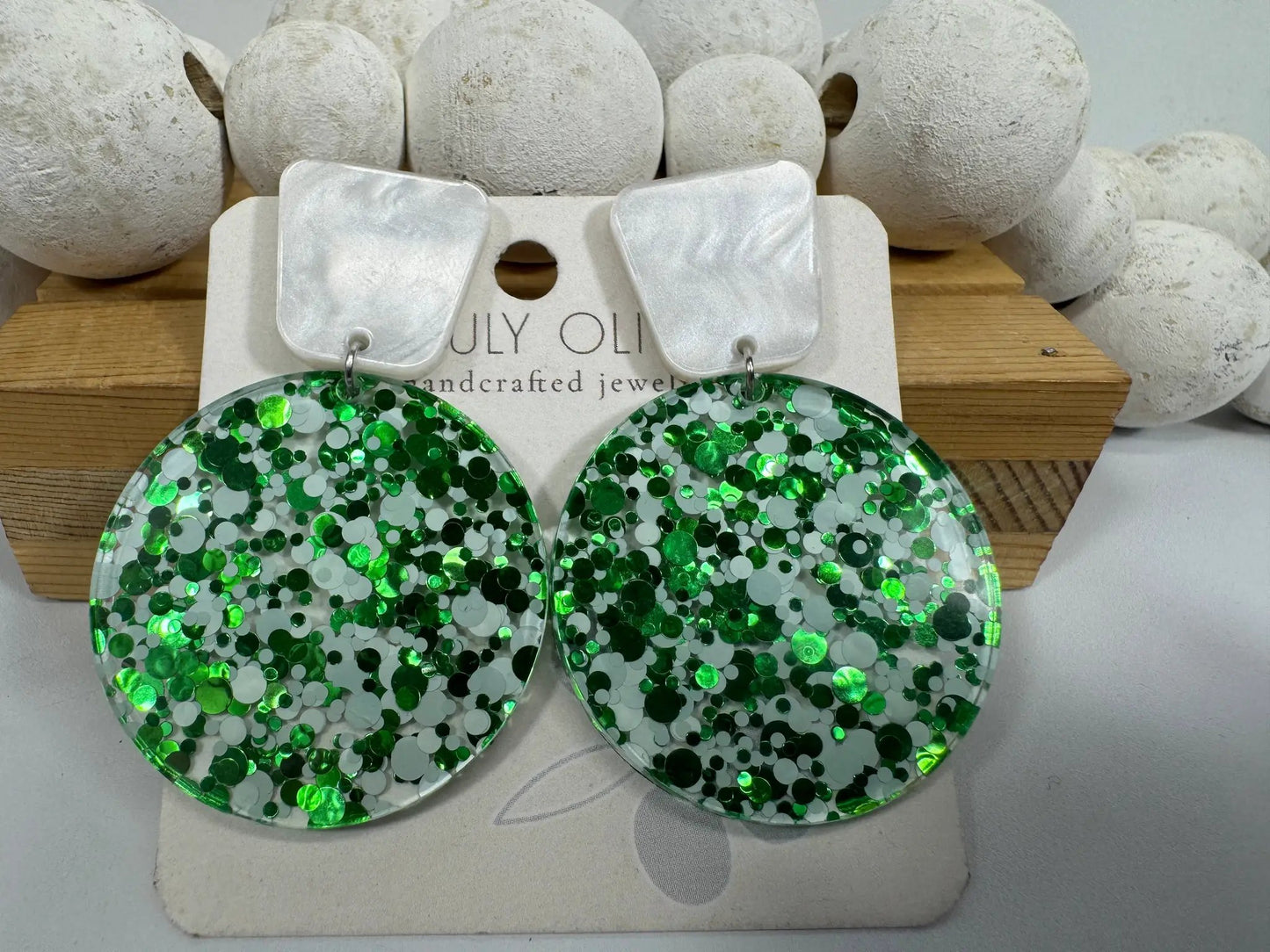 Truly Olive Green and White Tiered Holiday Earrings - Earrings Dangle Earrings