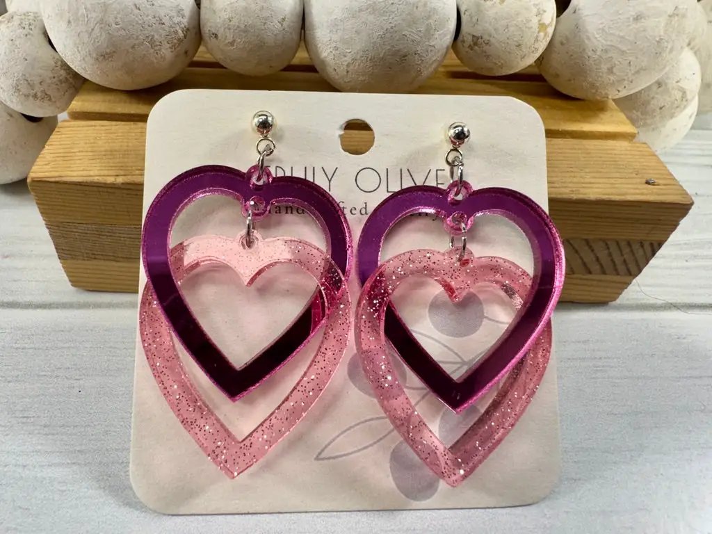 Trulyolive Connected Pink Double Heart Earrings - Earrings