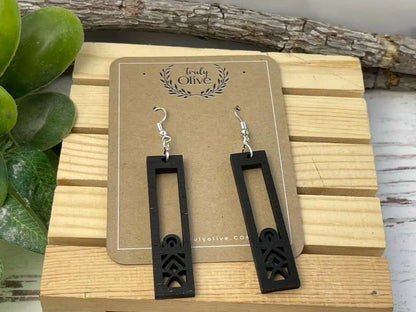 Truly Olive Lightweight Ornate Wood Mandala Earrings - Earrings Dangle Earrings