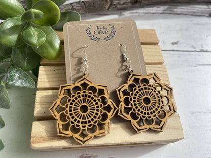 Truly Olive Introducing the Exquisite Lightweight Wood Mandala Earrings - Earrings Dangle Earrings