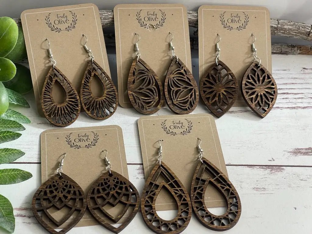Truly Olive Bohemian Wooden Earrings - Earrings Dangle Earrings