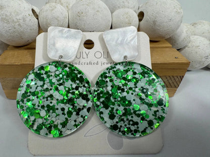 Truly Olive Green and White Tiered Holiday Earrings - Earrings Dangle Earrings
