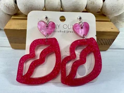 Trulyolive Hot Pink and Light Pink Lip and Heart Earrings - Earrings Dangle Earrings