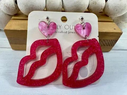 Trulyolive Hot Pink and Light Pink Lip and Heart Earrings - Earrings Dangle Earrings