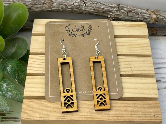 Truly Olive Lightweight Ornate Wood Mandala Earrings - Earrings Dangle Earrings