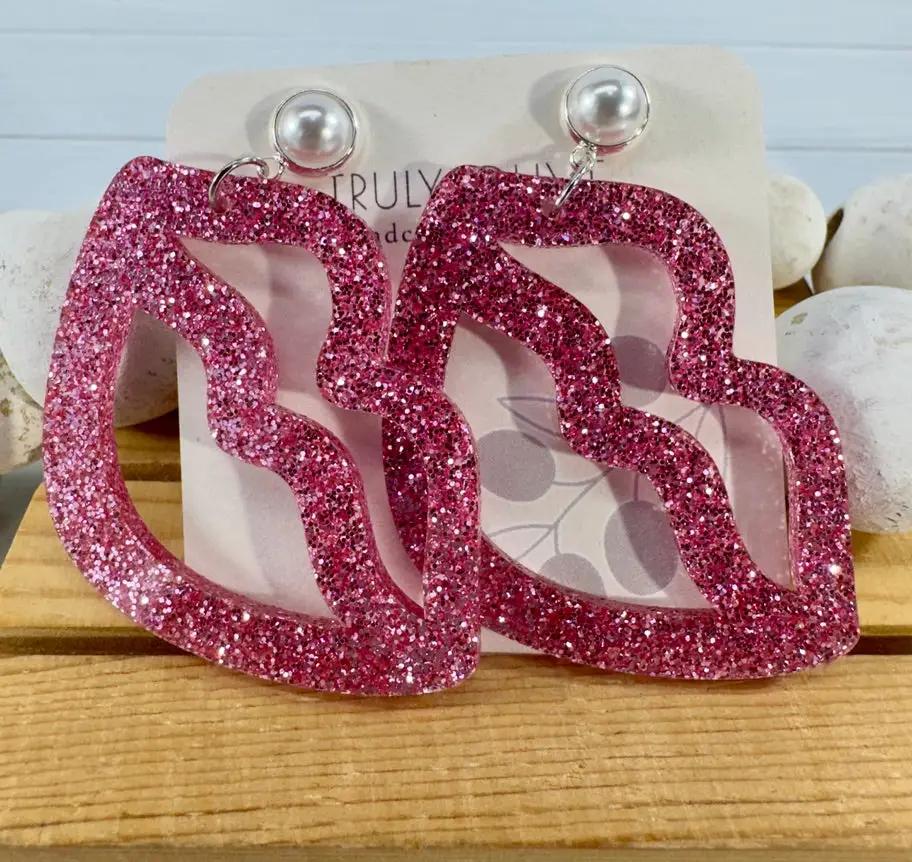 Trulyolive Hot Pink and Light Pink Lip and Heart Earrings - Earrings Dangle Earrings