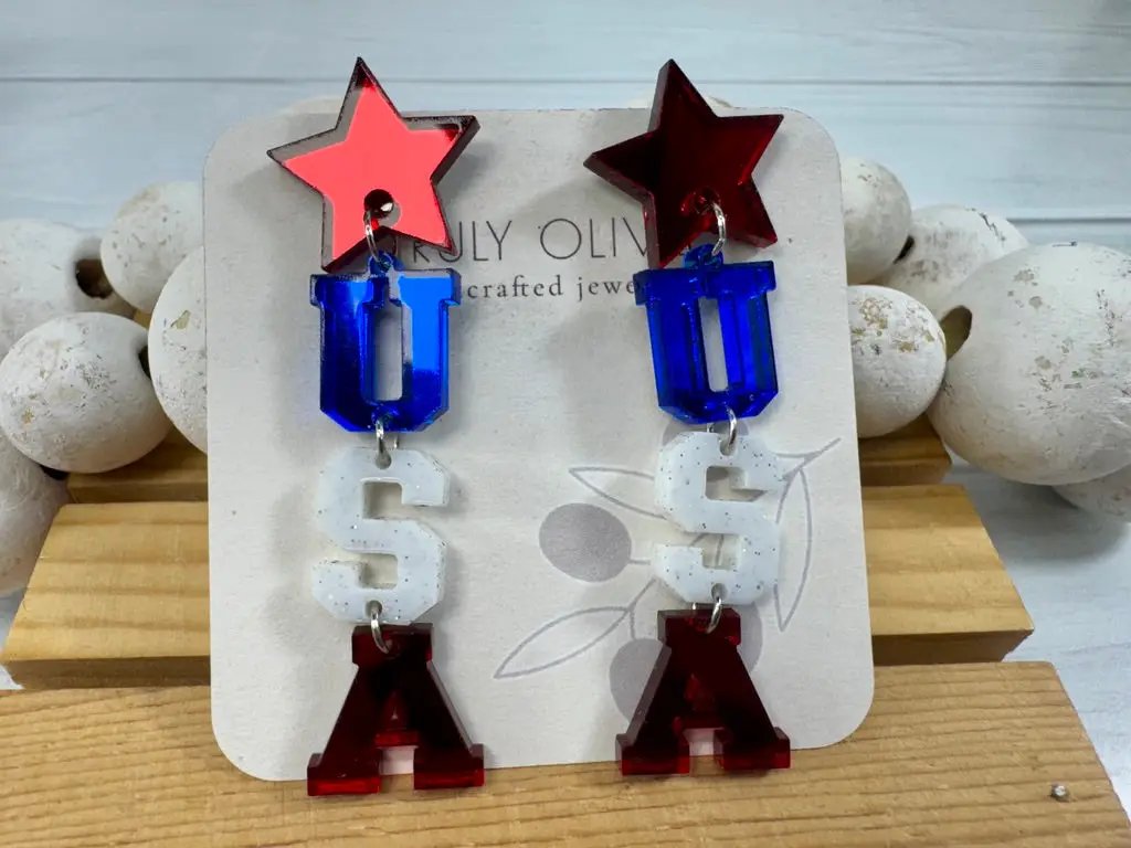 Truly Olive Patriotic Lettered USA Earring Dangles - Earrings Dangle Earrings