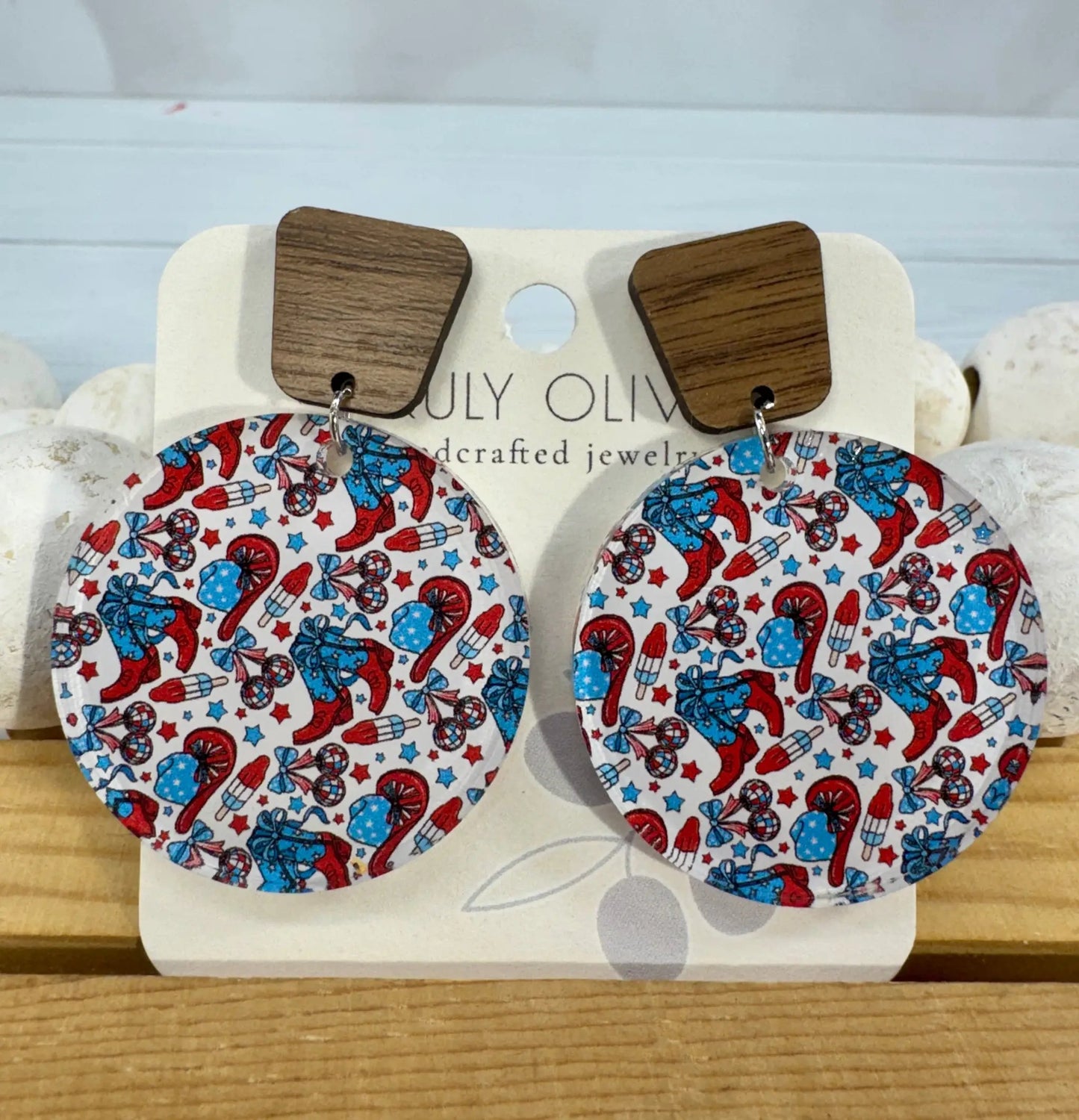 Trulyolive Patriotic Tiered Western Boots and Hat Post Back Earrings - Earrings Dangle Earrings