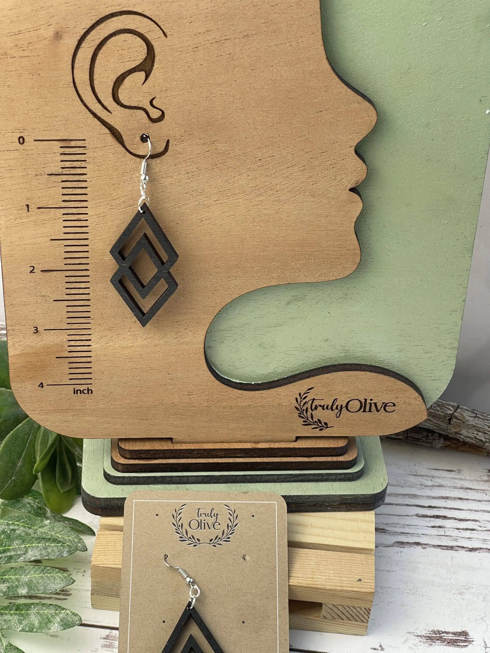 Truly Olive Antique Wood Connected Triangle Earrings - Earrings Dangle Earrings