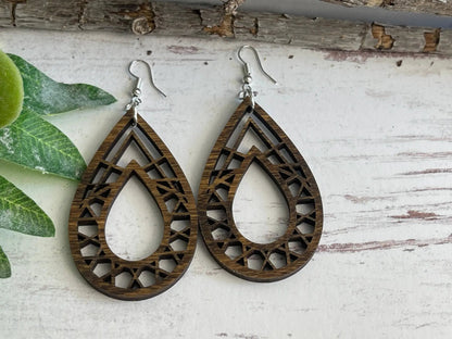 Truly Olive Rustic Wood Earrings - Earrings Dangle Earrings