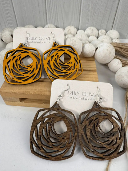 Truly Olive Wood Boho Mandala Earrings - Earrings Dangle Earrings