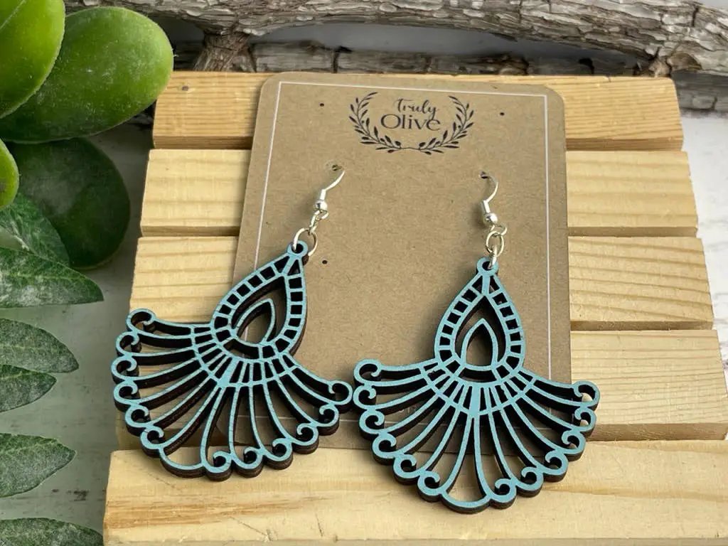 Truly Olive Bohemian Wood Mandala Earrings - Earrings Dangle Earrings