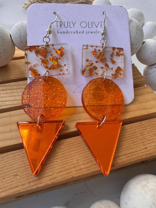 Truly Olive Orange Sparkle Dangle Earrings - Earrings Dangle Earrings