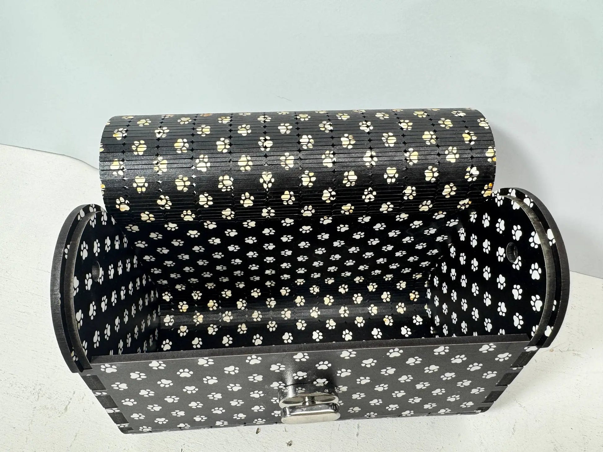 Truly Olive Puppy Paw Print Blue Flower Pattern Wood Handbag Clutch Purse - Clutch Bags Clutch Bag - Women's