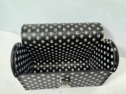 Truly Olive Puppy Paw Print Blue Flower Pattern Wood Handbag Clutch Purse - Clutch Bags Clutch Bag - Women's